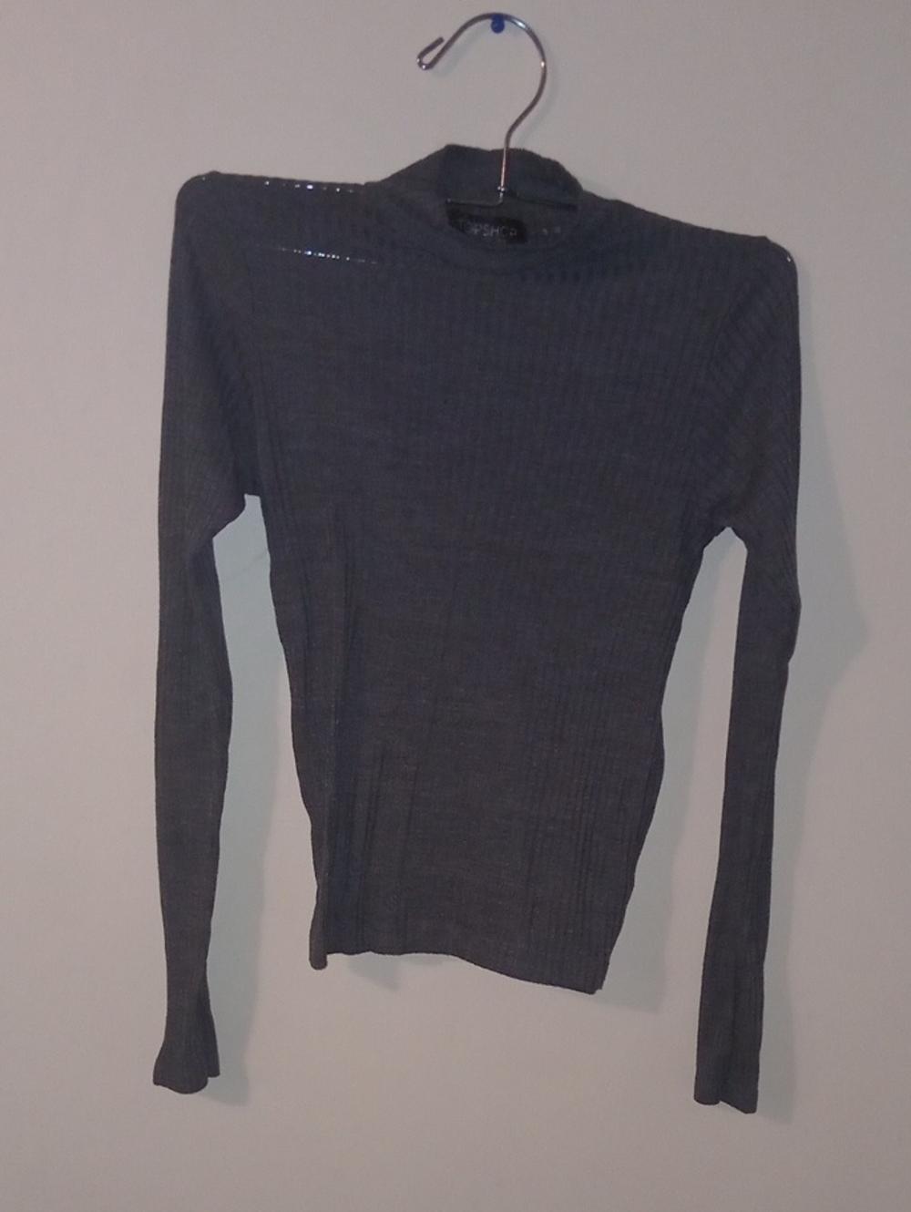 Topshop Ribbed Mock Neck Long Sleeve Top - Charcoal